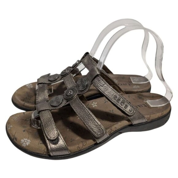 Taos Prize 3 Sandals Pewter Bronze Metallic Leather Triple Strap Women's Size 7 - Picture 1 of 7